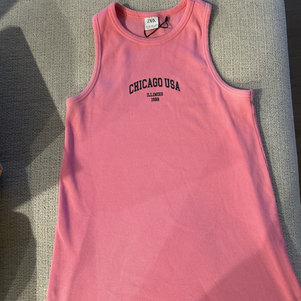 Zara kids Pink Ribbed Dress with Chicago Print